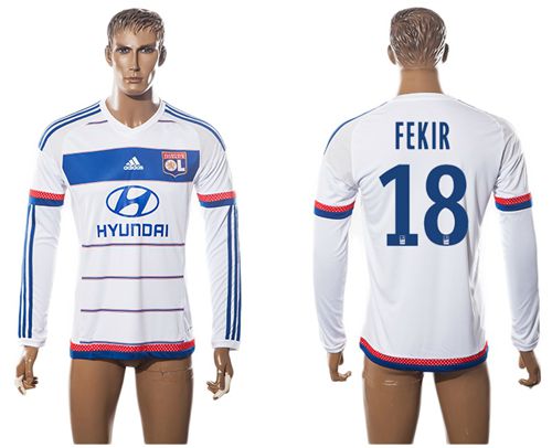 Lyon #18 Fekir Home Long Sleeves Soccer Club Jersey - Click Image to Close
